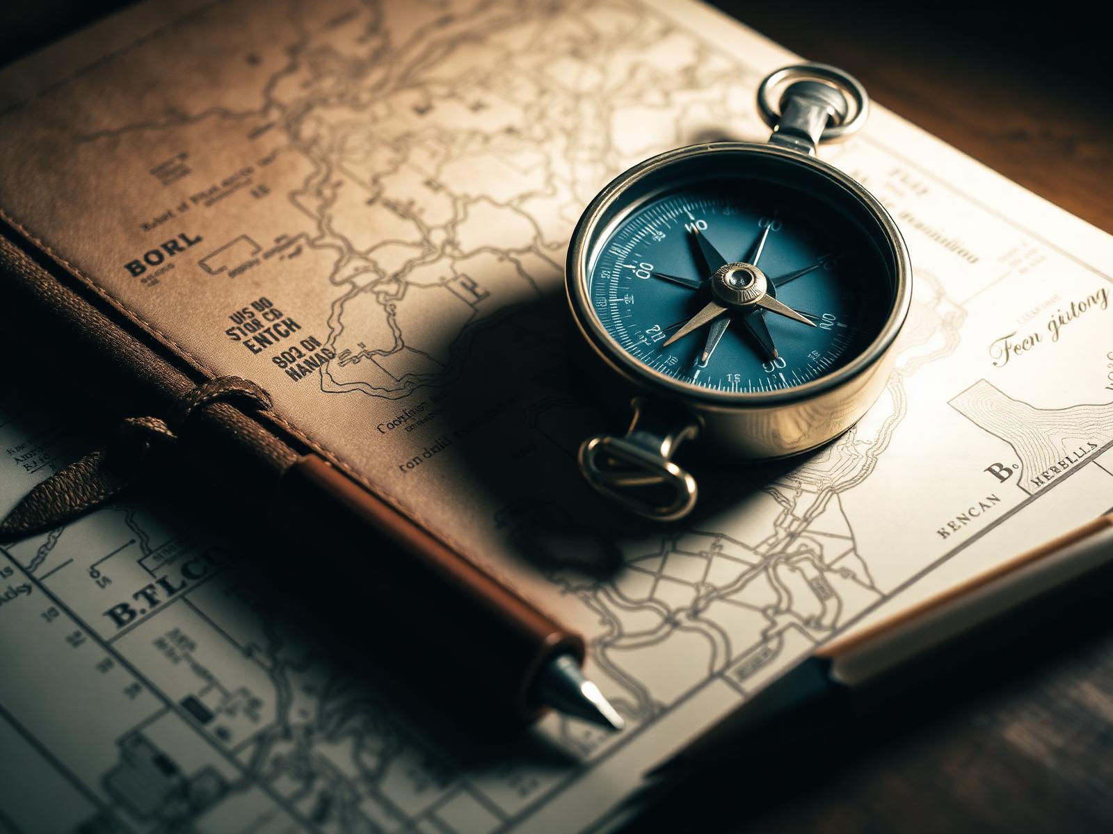 Compass on topographic map