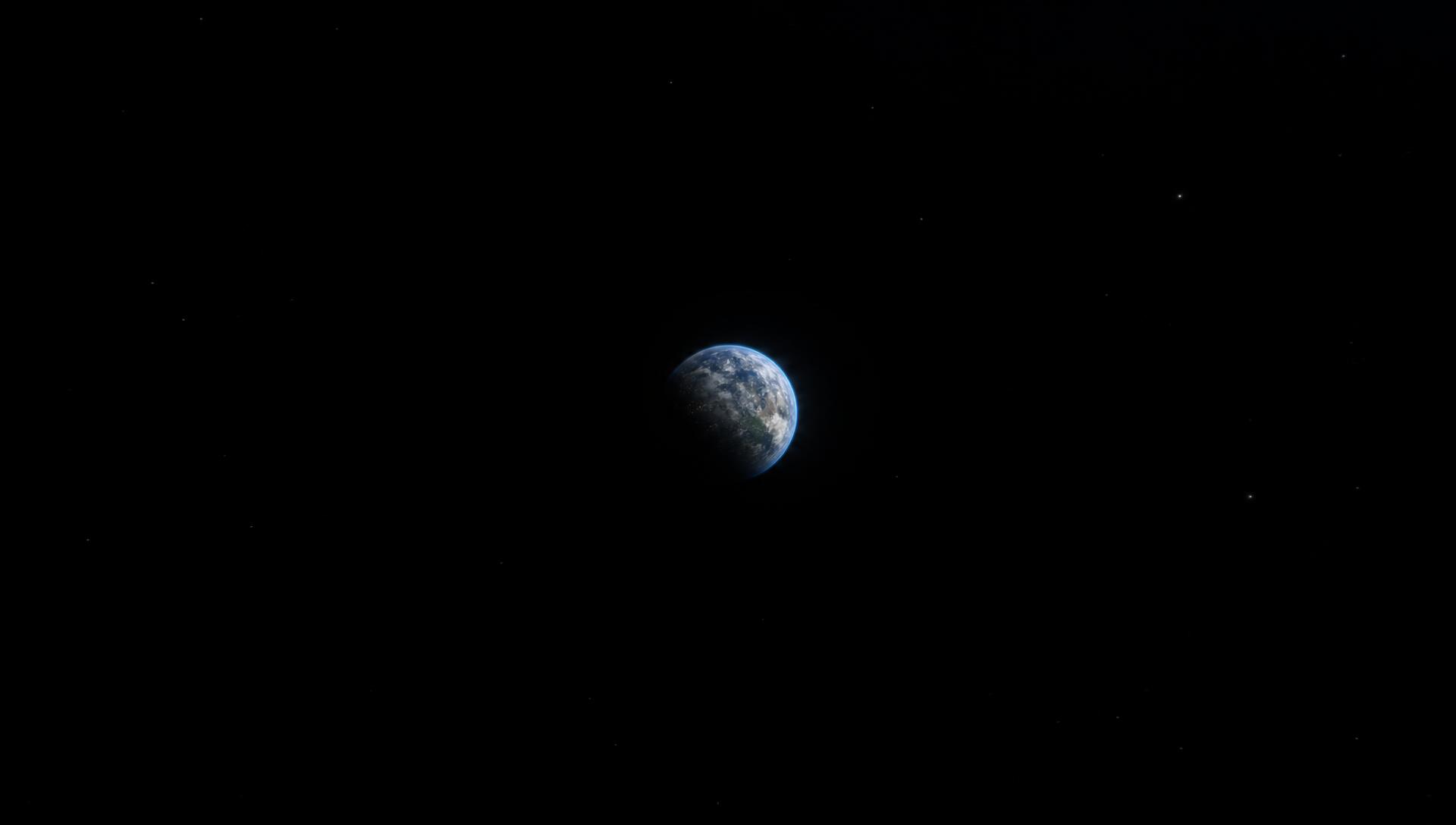 Earth small and distant against deep space